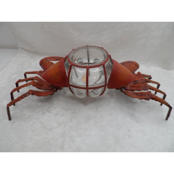 Metal Dungeness Crab Tea Light Holder W/ Glass Candle Chamber Nautical Décor - Picture 5 of 10